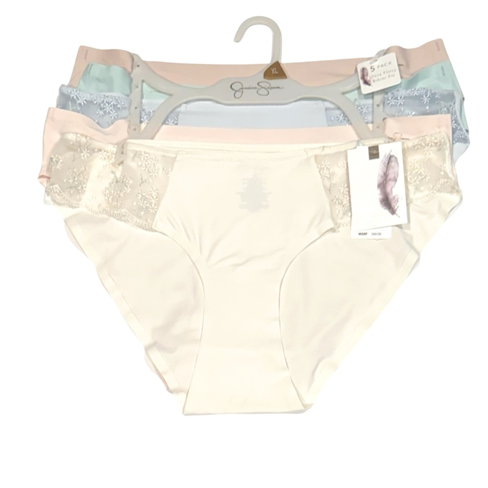 JESSICA SIMPSON 5 pack Ultra Flirty Bikini Fit Floral Mesh Trim Panties NWT XL